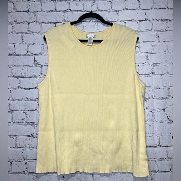 Jones New York Women's Plus Size Pale Yellow Ribbed Vest Blouse - Picture 1 of 5